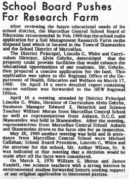 1970-Mar-26 Marcellus Observer - School Board Pushes for Research Farm