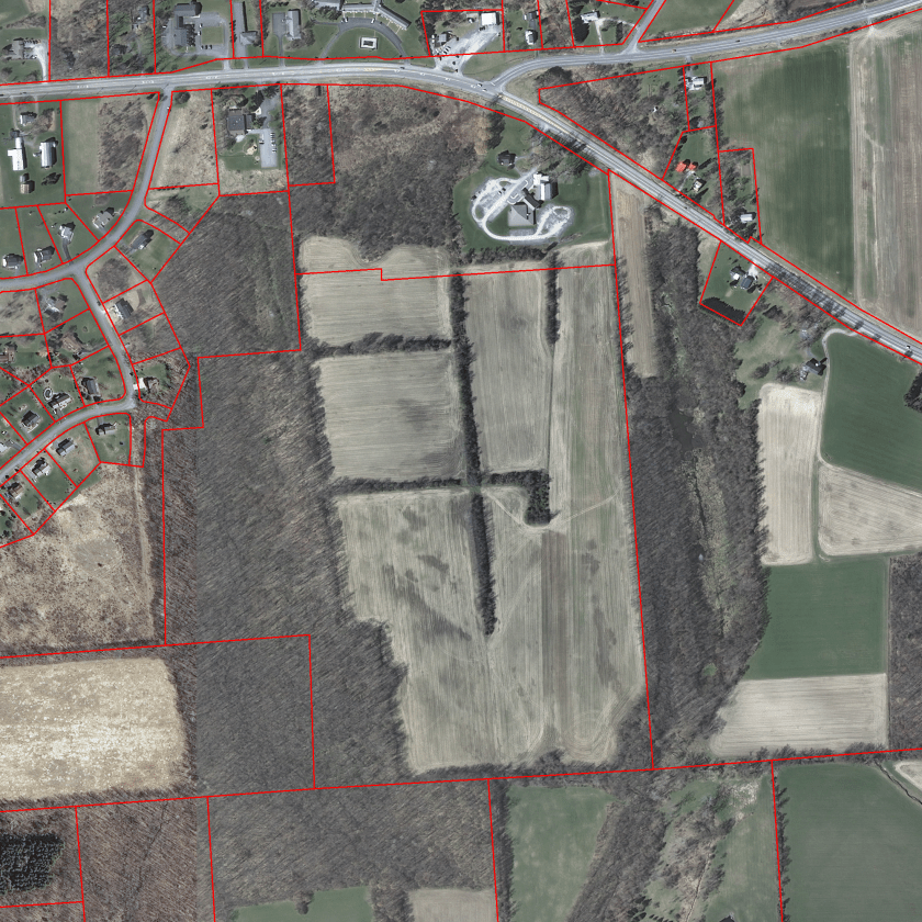 Dunning Tract, April 3, 2012, with 2014 property lines in red.