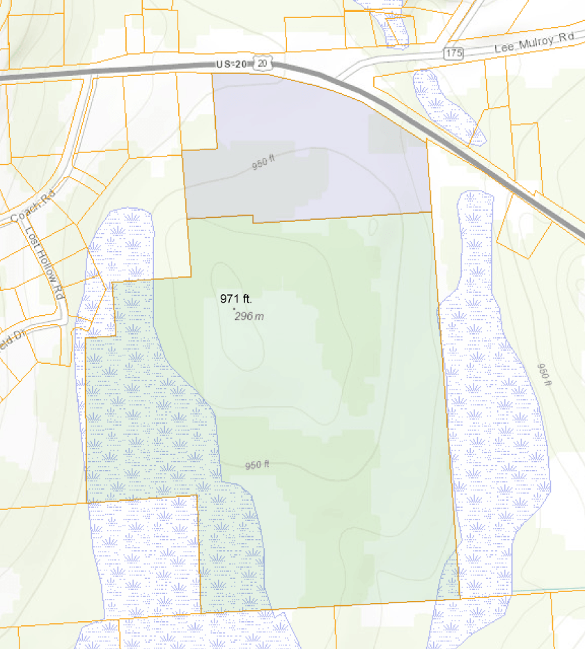 Dunning tract with wetlands indicated.