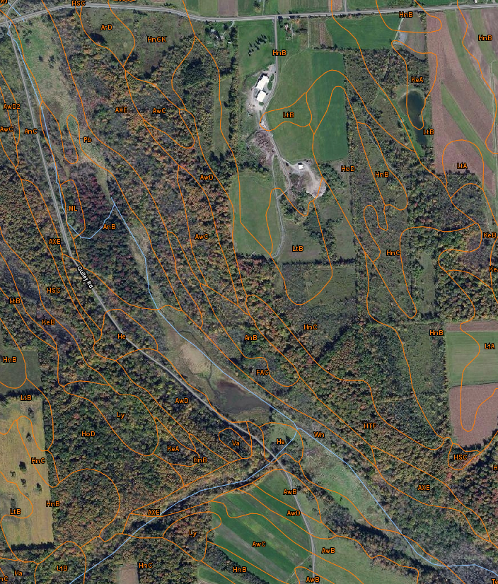 USDA-NRCS soil map for the Old Seneca Turnpike and Gully Road Conservation Areas